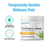 Puregen Labs Crème lidocaïne application — texture facile à étaler.