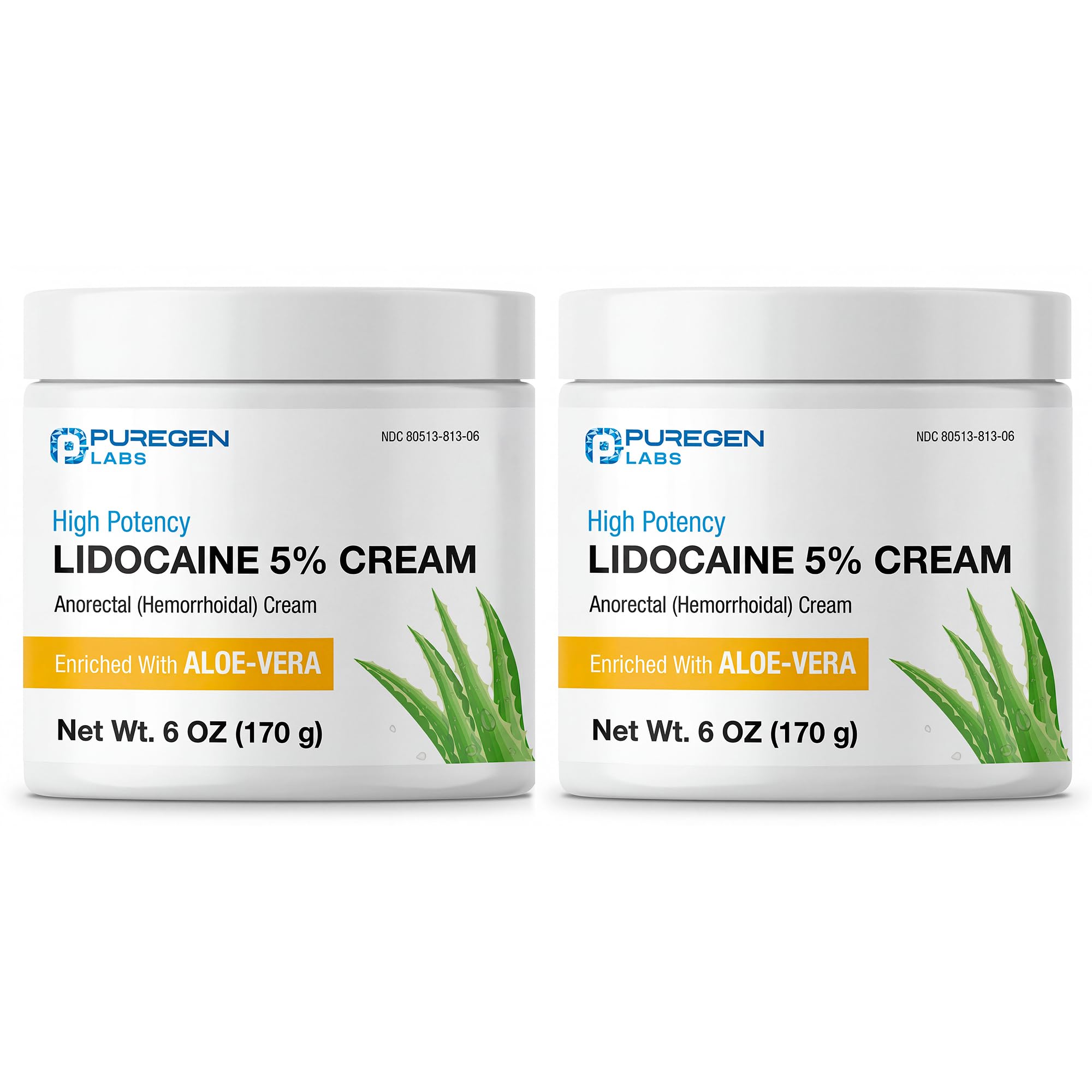 Puregen Labs Crème lidocaïne emballage — soulagement ponctuel de l'inconfort anorectal.