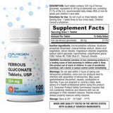 Puregen Labs emballage tablettes ferreux gluconate, design pratique et lisible.