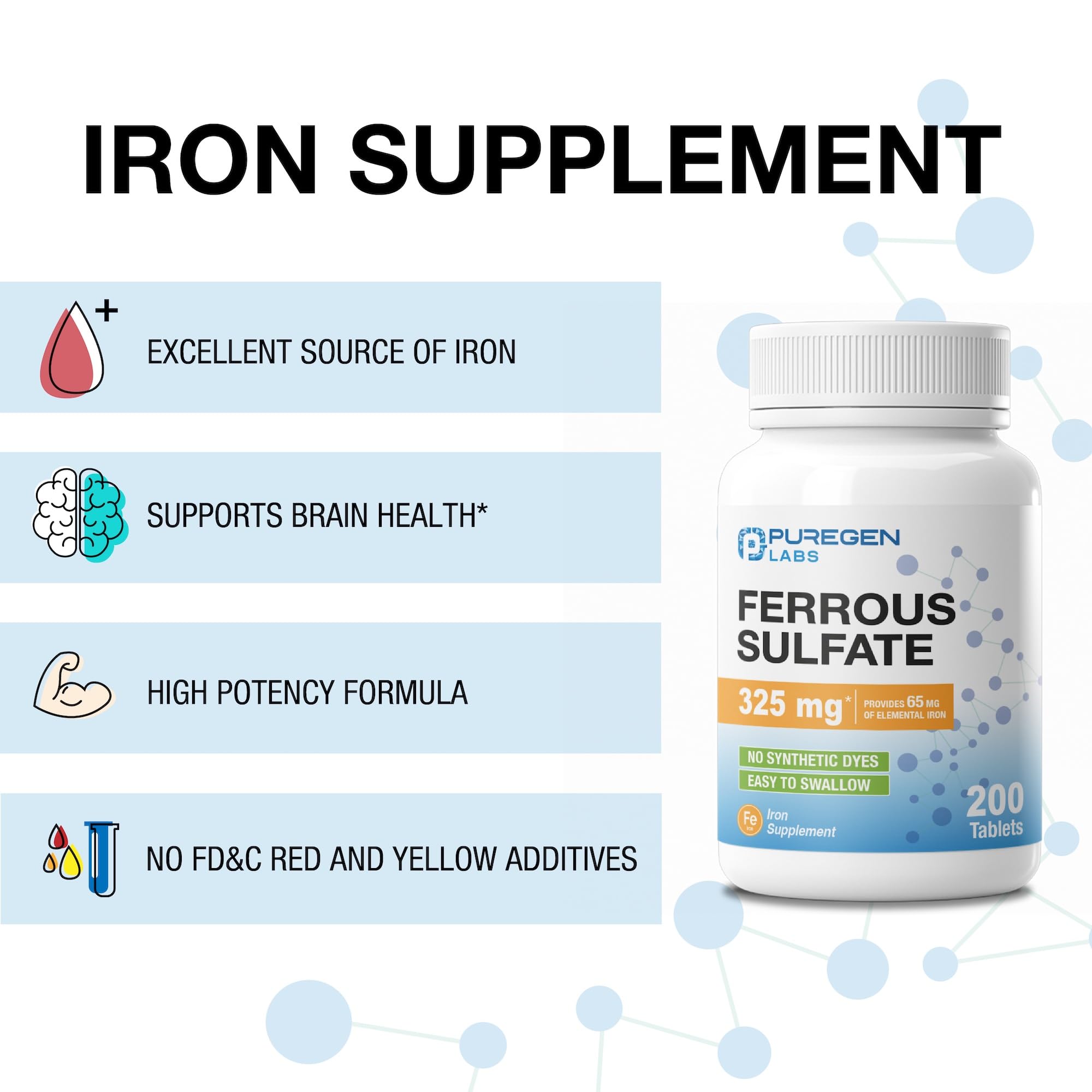 Puregen Labs fiche produit informations nutritionnelles sur le fer élémentaire