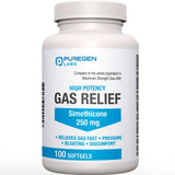 Gélules Puregen Labs siméthicone 250 mg sur emballage, soulagement potentiel des gaz.