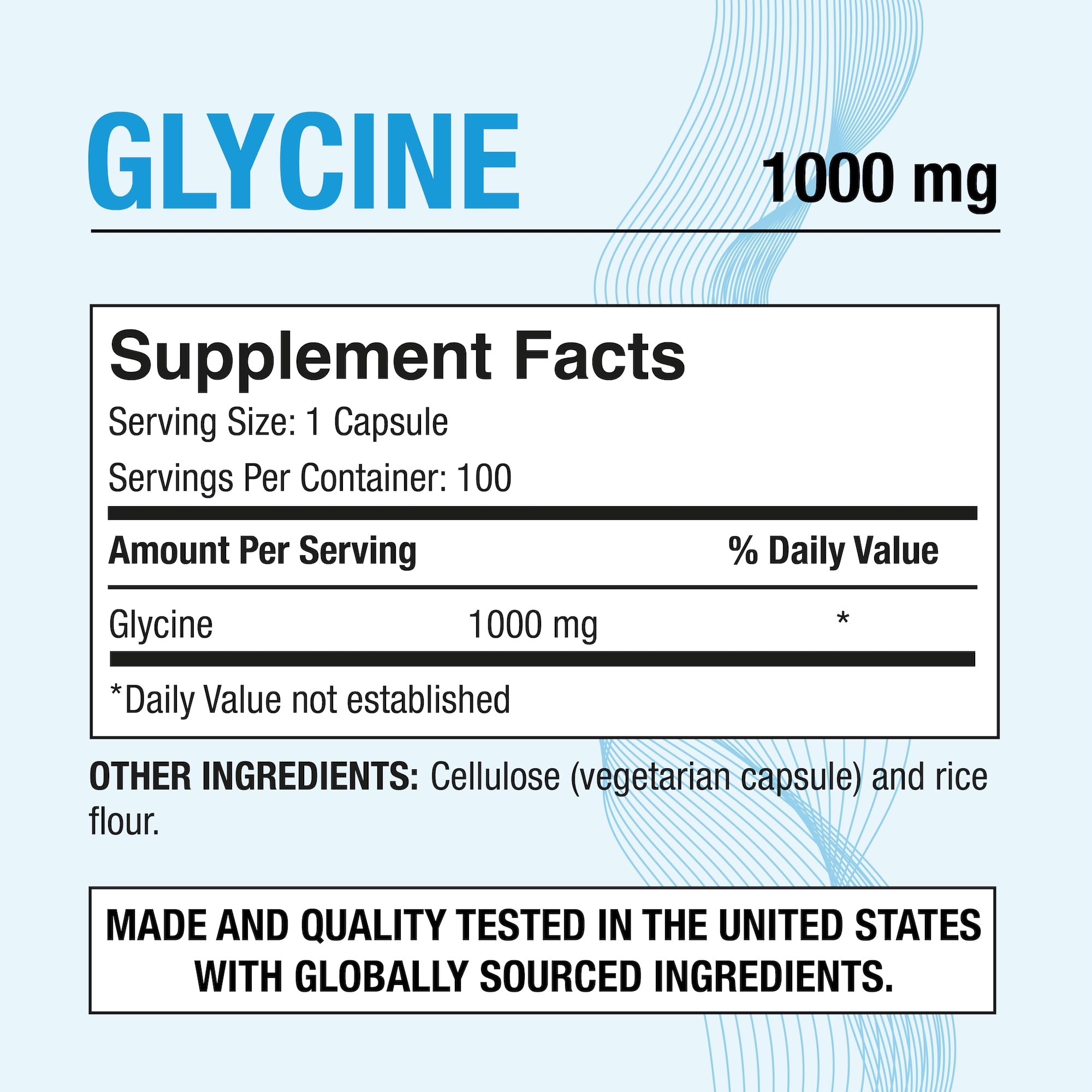 La bouteille Puregen Labs Glycine 1000mg ouverte offre un dosage pratique.