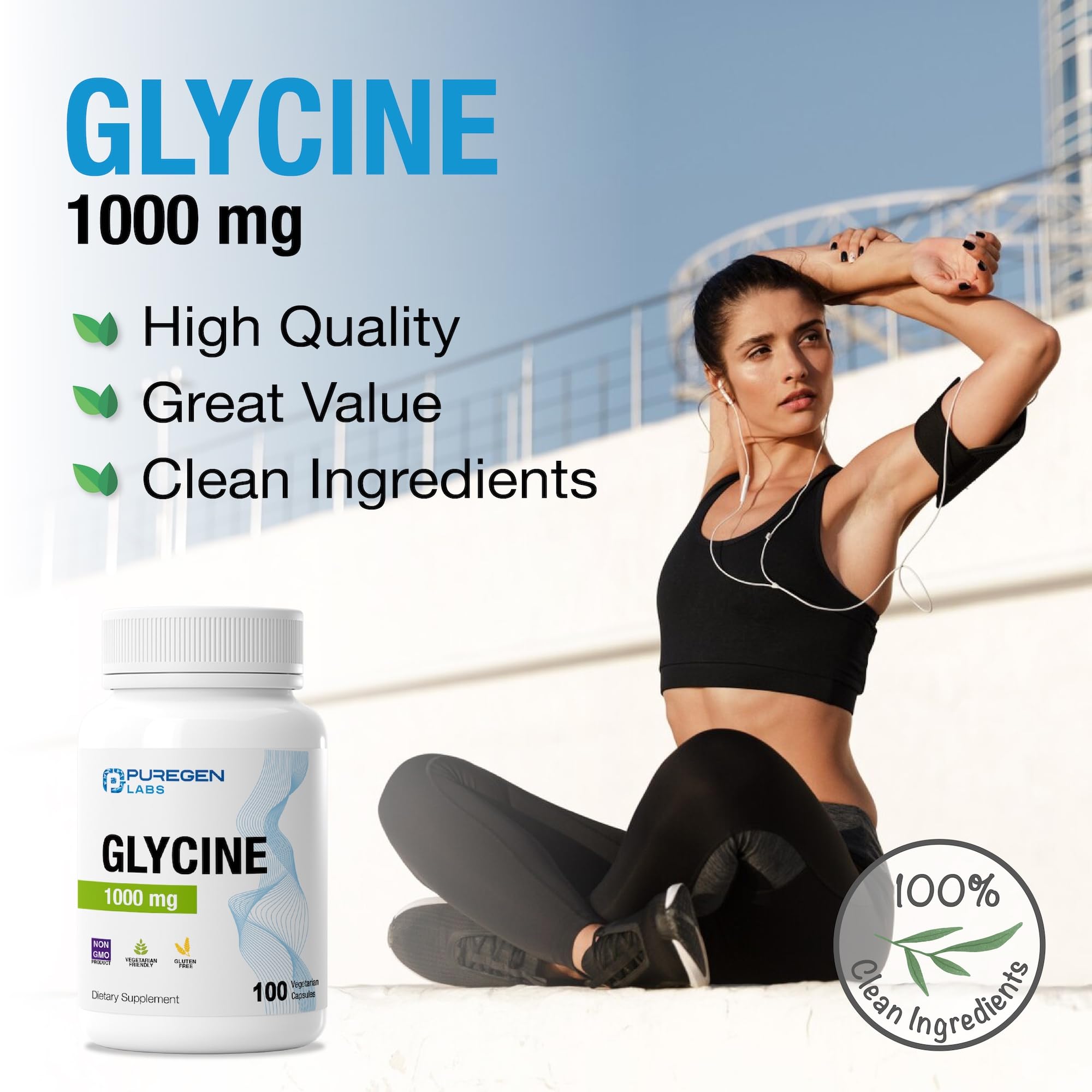 Les gélules végétariennes Puregen Labs Glycine 1000mg offrent un soutien métabolique potentiel.