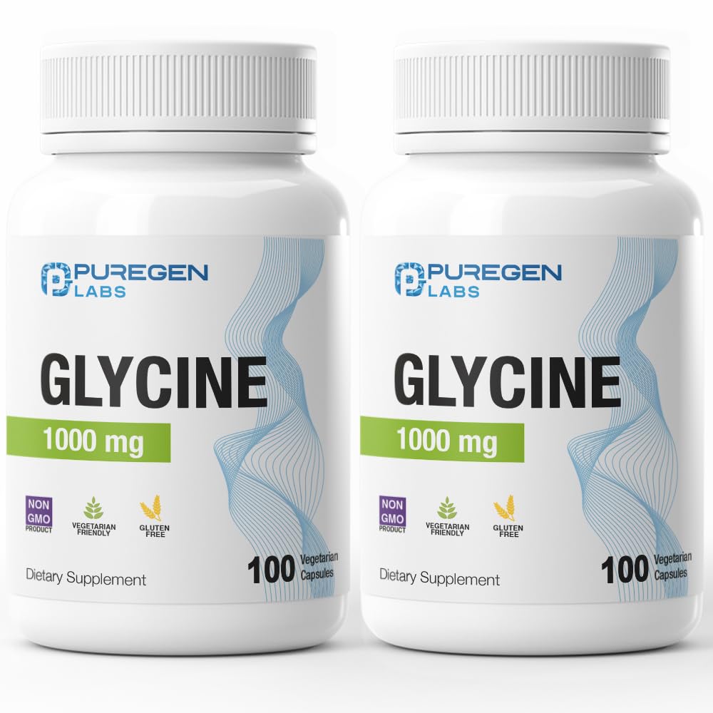 Puregen Labs Glycine 1000mg, capsules, soutien métabolique potentiel au quotidien.
