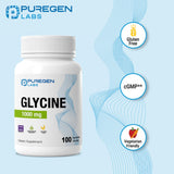 L'étiquette Puregen Labs Glycine 1000mg présente des informations claires sur les ingrédients.