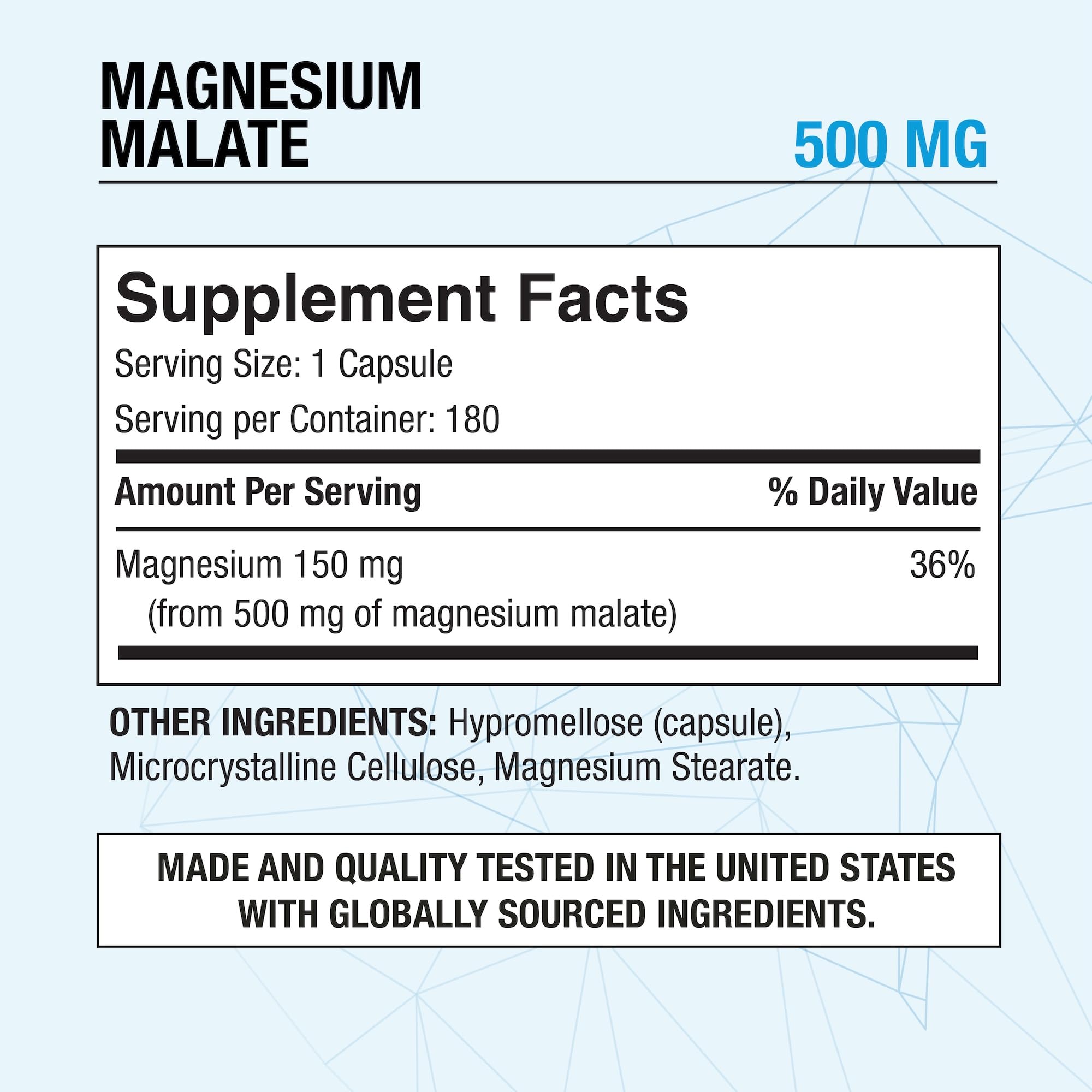 Puregen Labs Magnésium Malate 500 mg, capsules — absorption efficace pour l'énergie.