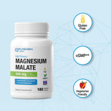 Puregen Labs Magnésium Malate 500 mg, présentation légère — transport facile.