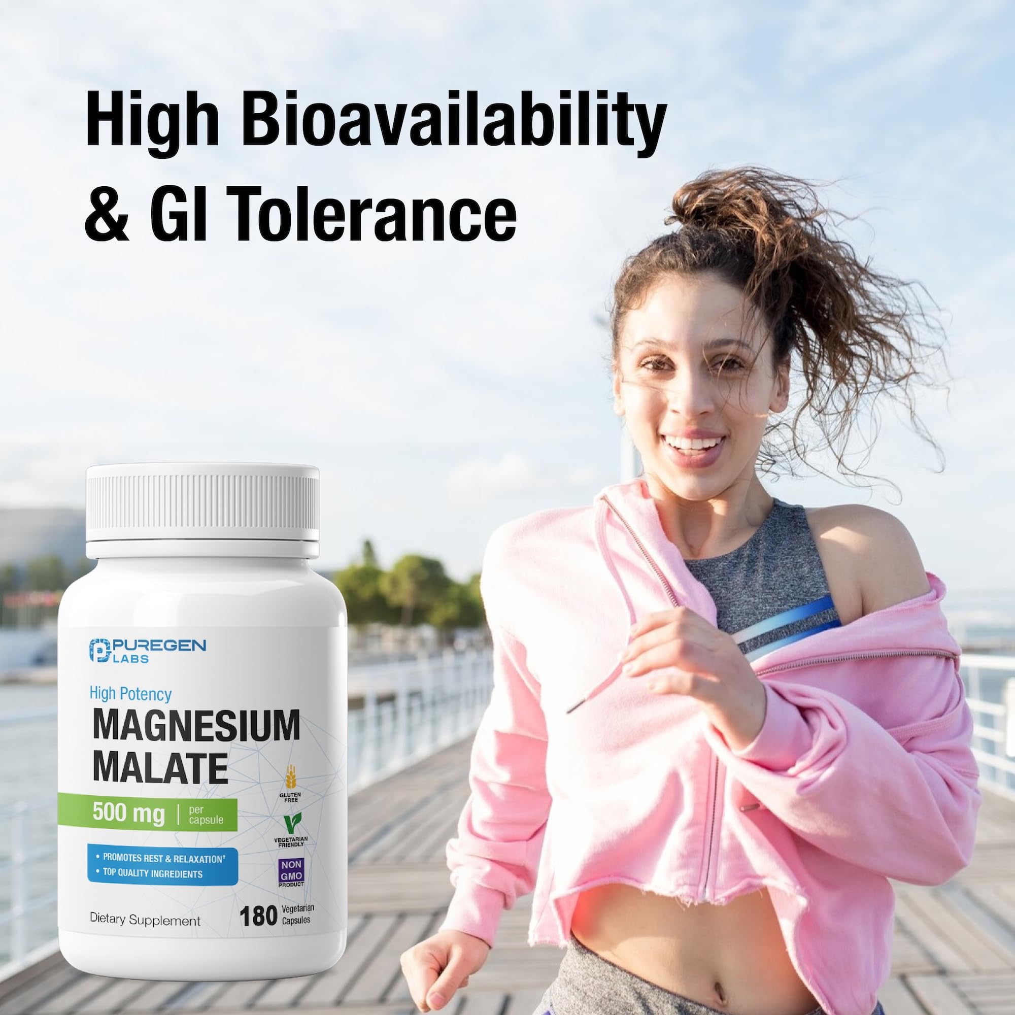Puregen Labs Magnésium Malate 500 mg, usage quotidien — adapte votre routine.