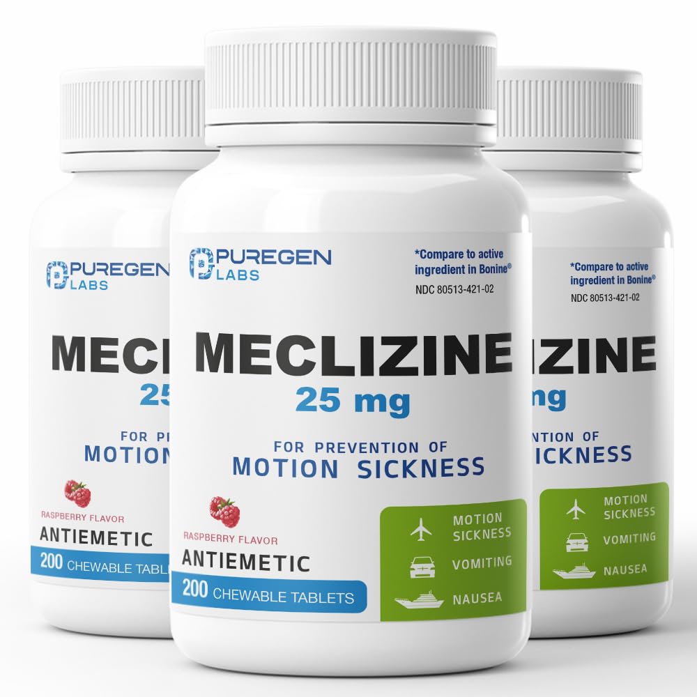 Pack Puregen Labs Meclizine: 600 comprimés à mâcher prêt pour le voyage