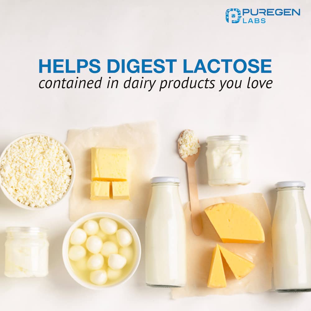 Puregen Labs Dairy Relief – dosage standard pour accompagner les repas riches en lactose.