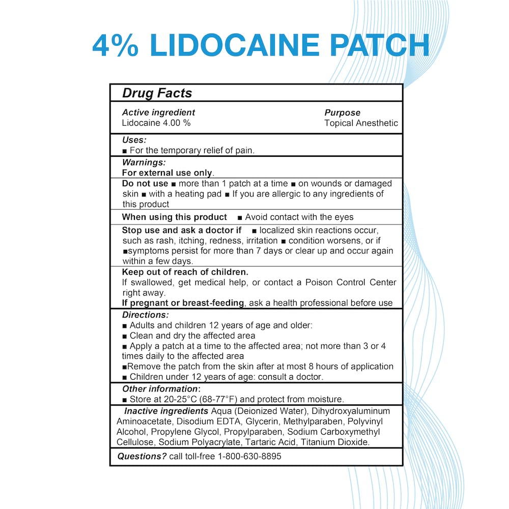 Puregen Labs Patch lidocaïne 4% pour le cou, soulagement ciblé.