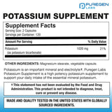 Capsules végétariennes Puregen Labs Potassium Bicarbonate de 1020 mg, ingestion facile.