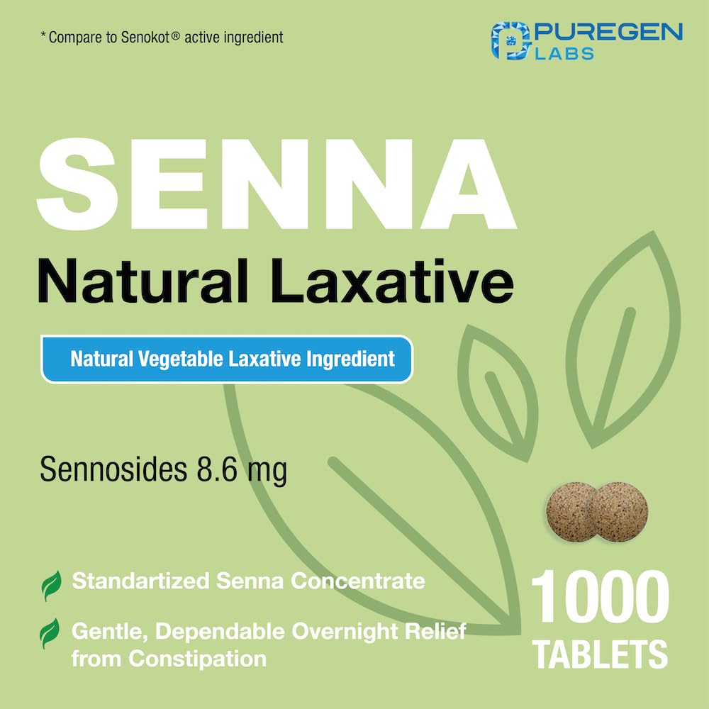Étiquette Puregen Labs Senna, composition végétale et mode d’emploi lisibles.