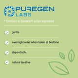 Tablettes Senna Puregen en gros plan montrant la forme et la couleur naturelle.