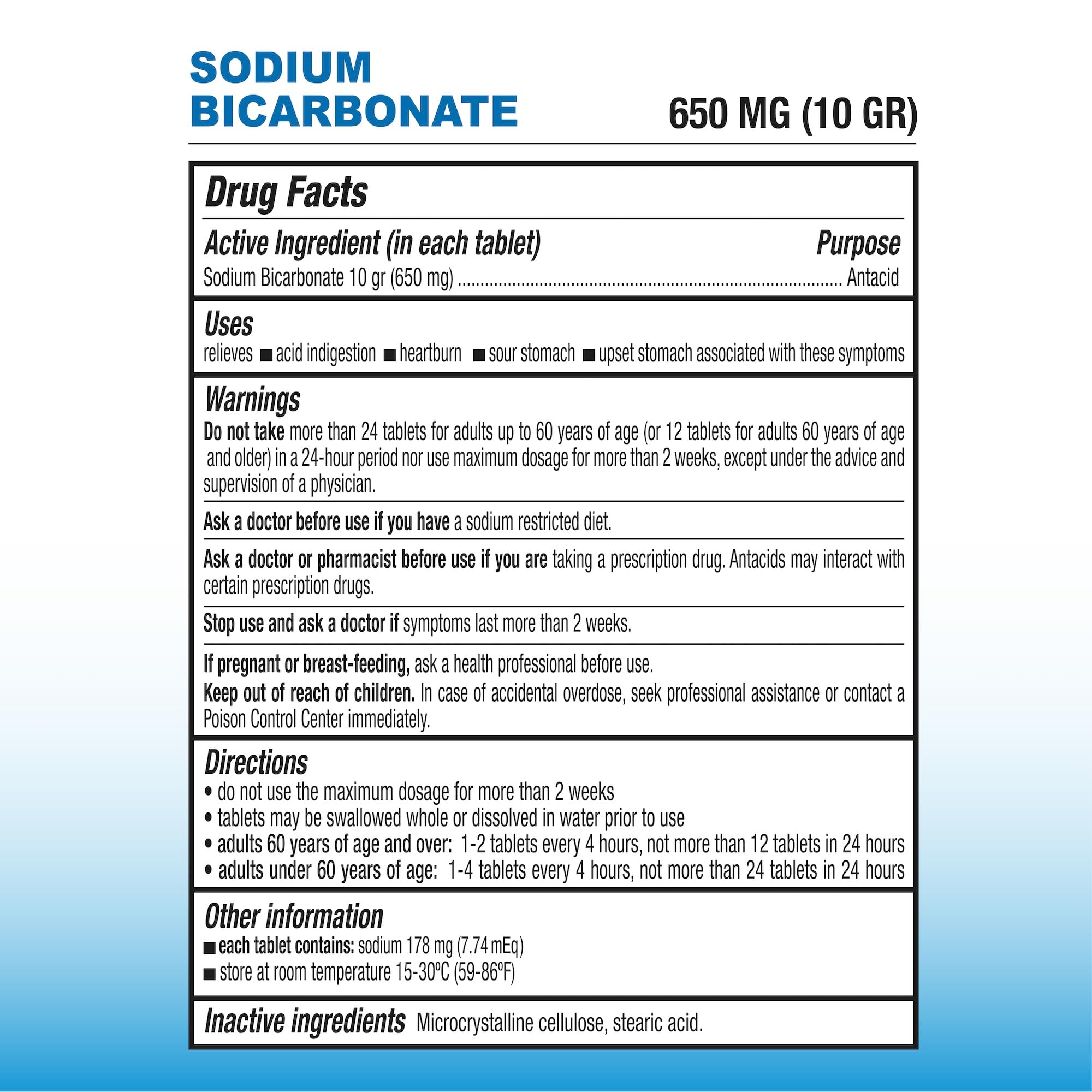 Puregen Labs tablettes bicarbonate 650 mg sans talc, option adaptée pour digestion.