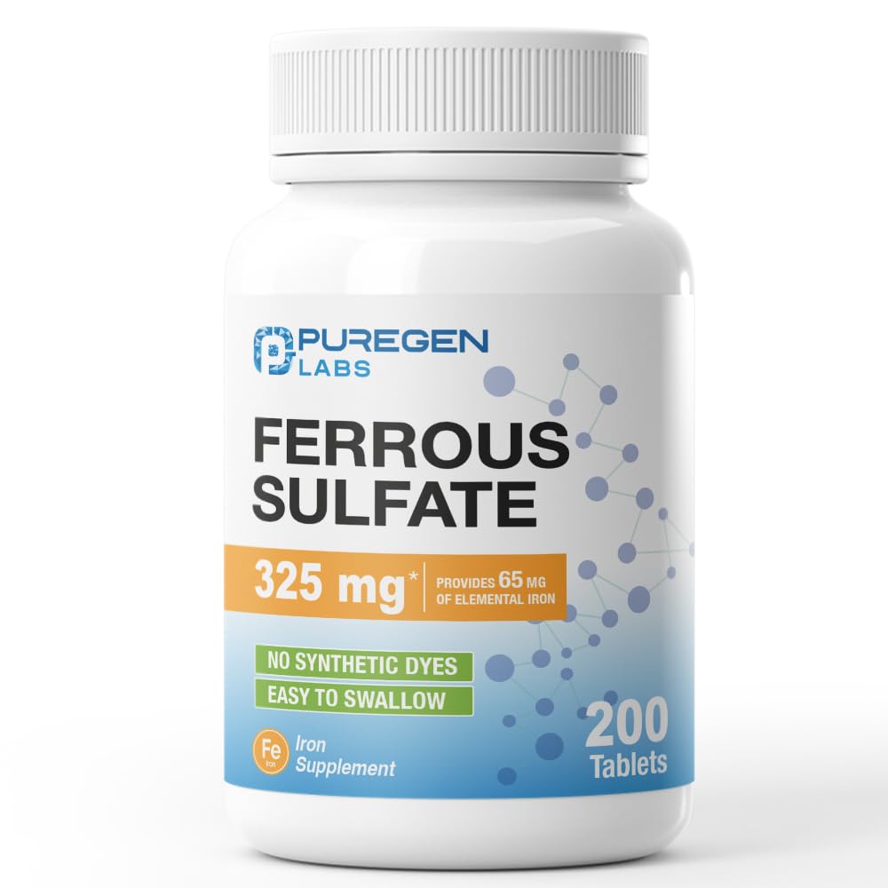 Puregen Labs tablettes sulfate ferreux 325 mg soutiennent les besoins en fer au quotidien