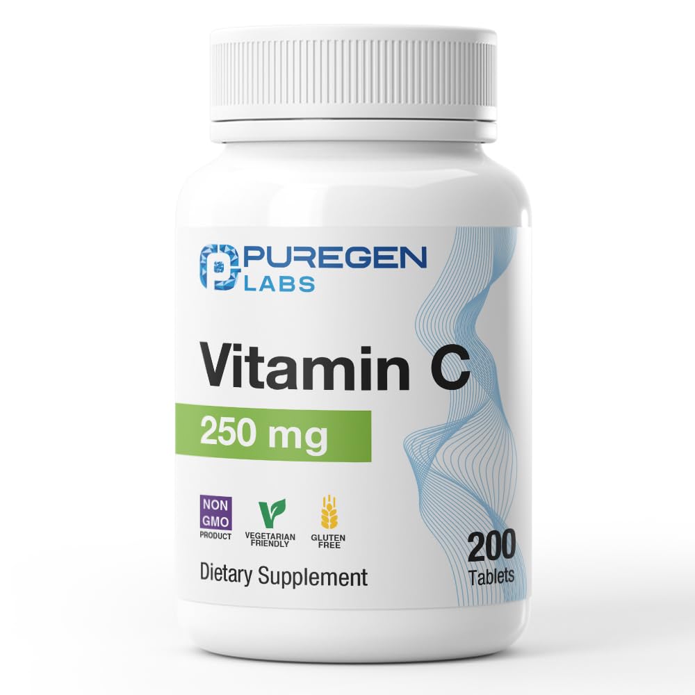 Puregen Labs Vitamine C 250 mg – bouteille montrant le format pratique