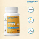 Puregen Labs Vitamine D3 - capsules végétales, soutien osseux potentiel.