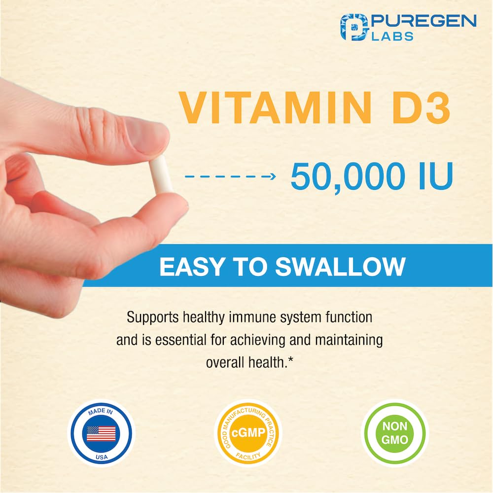 Puregen Labs Vitamine D3 - emballage et logo, qualité assurée.