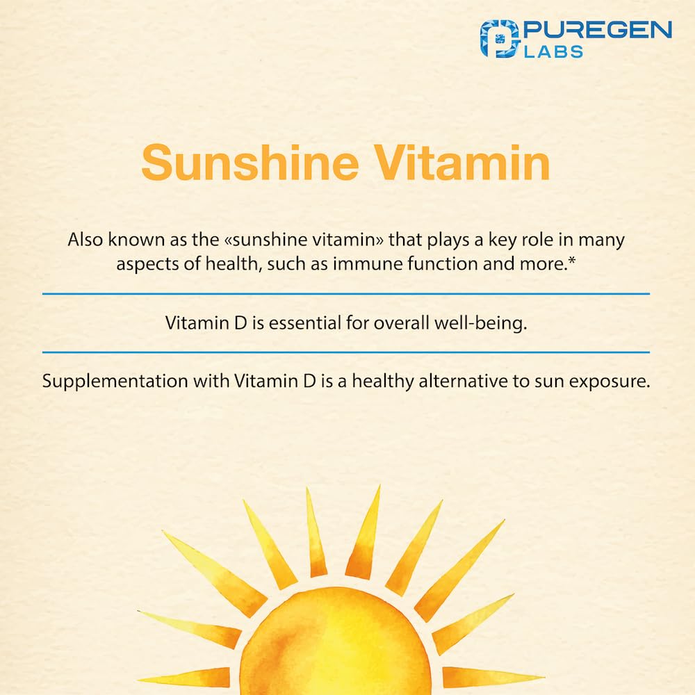 Puregen Labs Vitamine D3 - scène d'utilisation, routine santé.