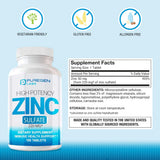Puregen Labs Zinc 220 mg – étiquette: dosage élevé prêt à l'emploi.