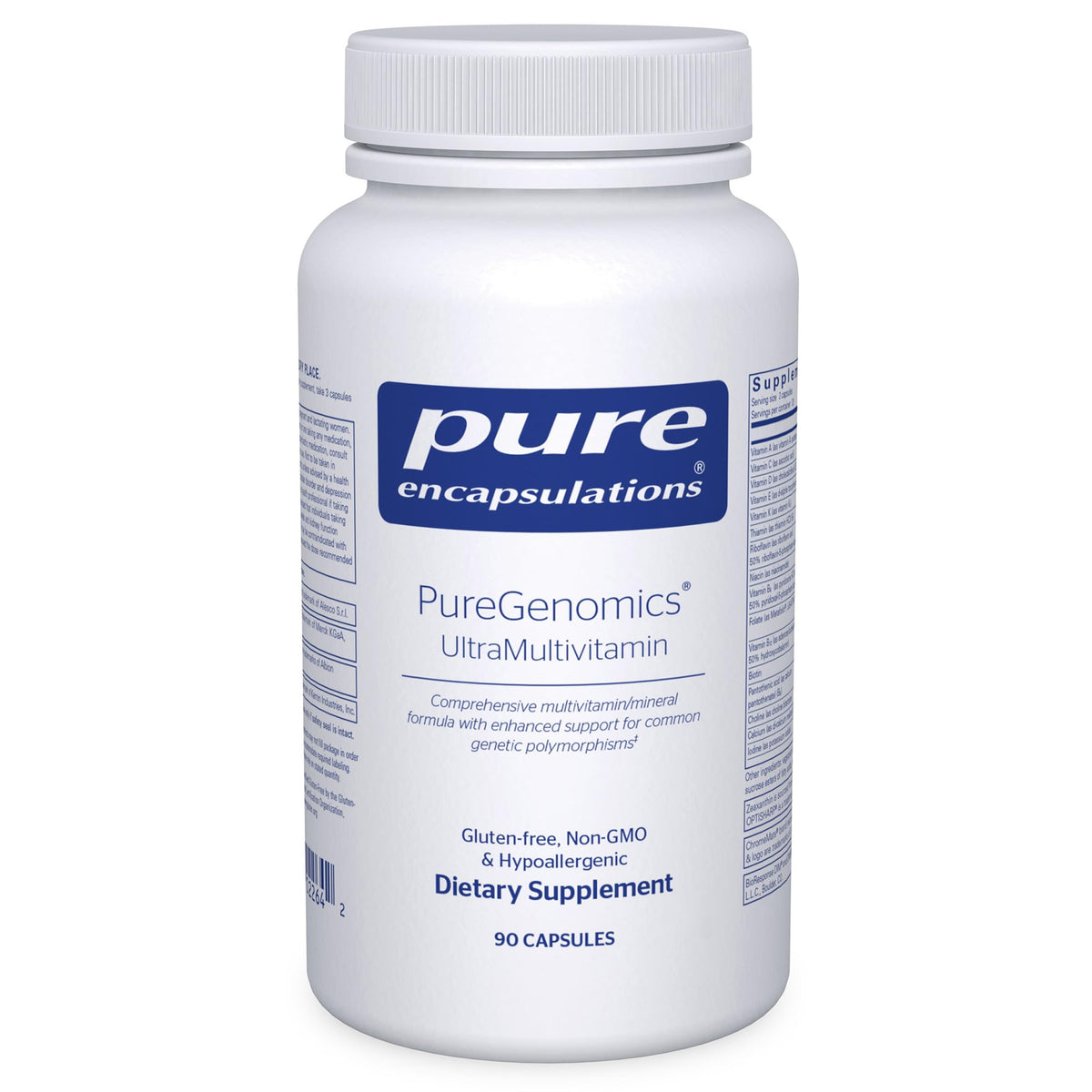 PureGenomics UltraMultivitamine – bouteille, soutien quotidien en nutriments essentiels.