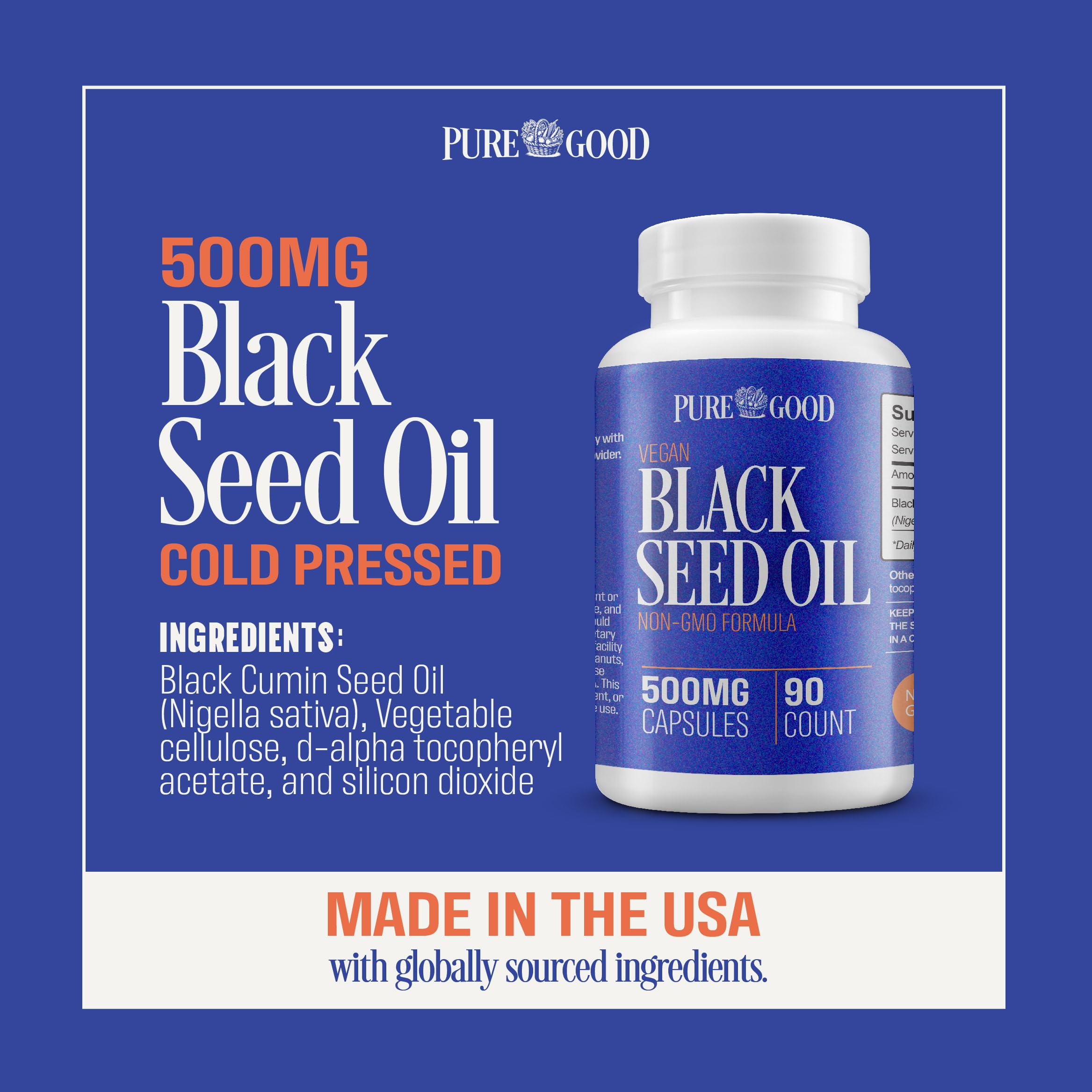 PureGood capsules huile de nigelle 500 mg, favorise peau et cheveux sains