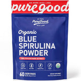 PureGood Poudre Spiruline Bleue en bocal, couleur intense pour smoothies.
