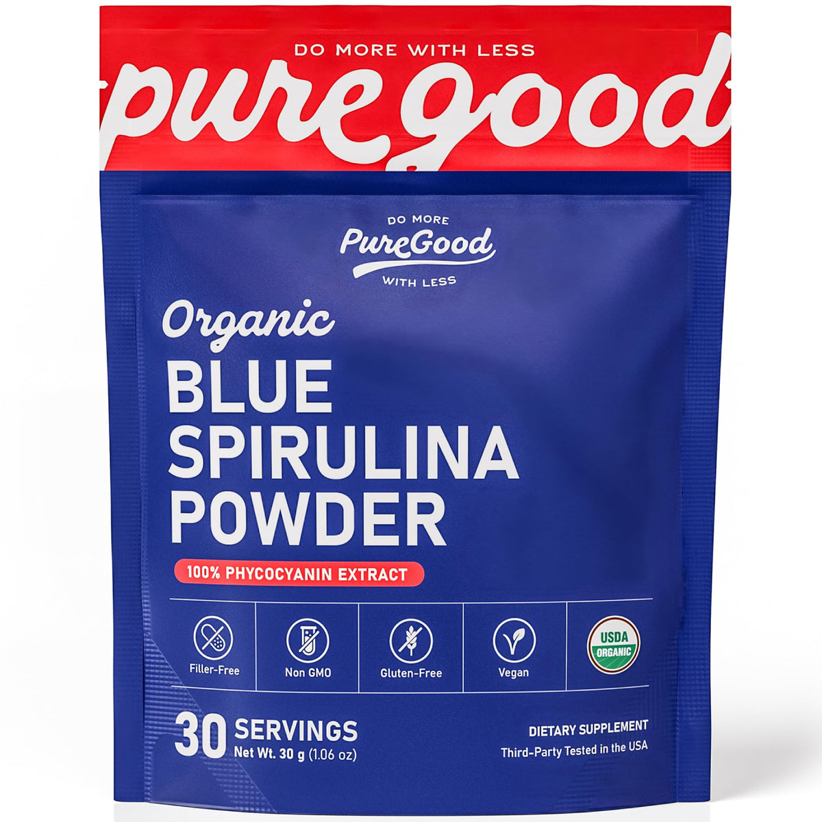 PureGood Poudre Spiruline Bleue: couleur vive pour smoothies et pâtisseries.