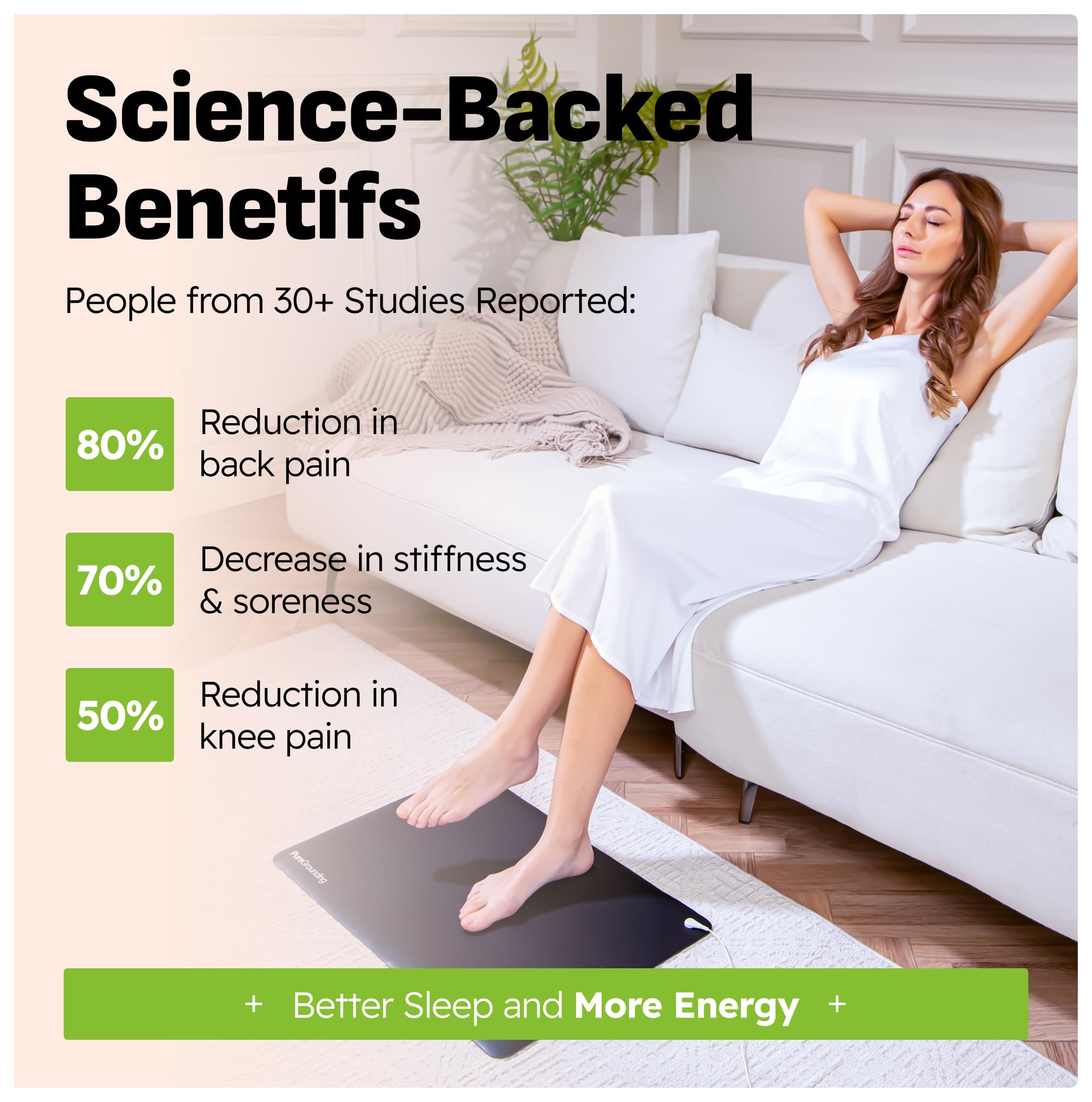 PureGrounding Tapis d’ancrage soulagement potentiel de la douleur pour le confort quotidien.