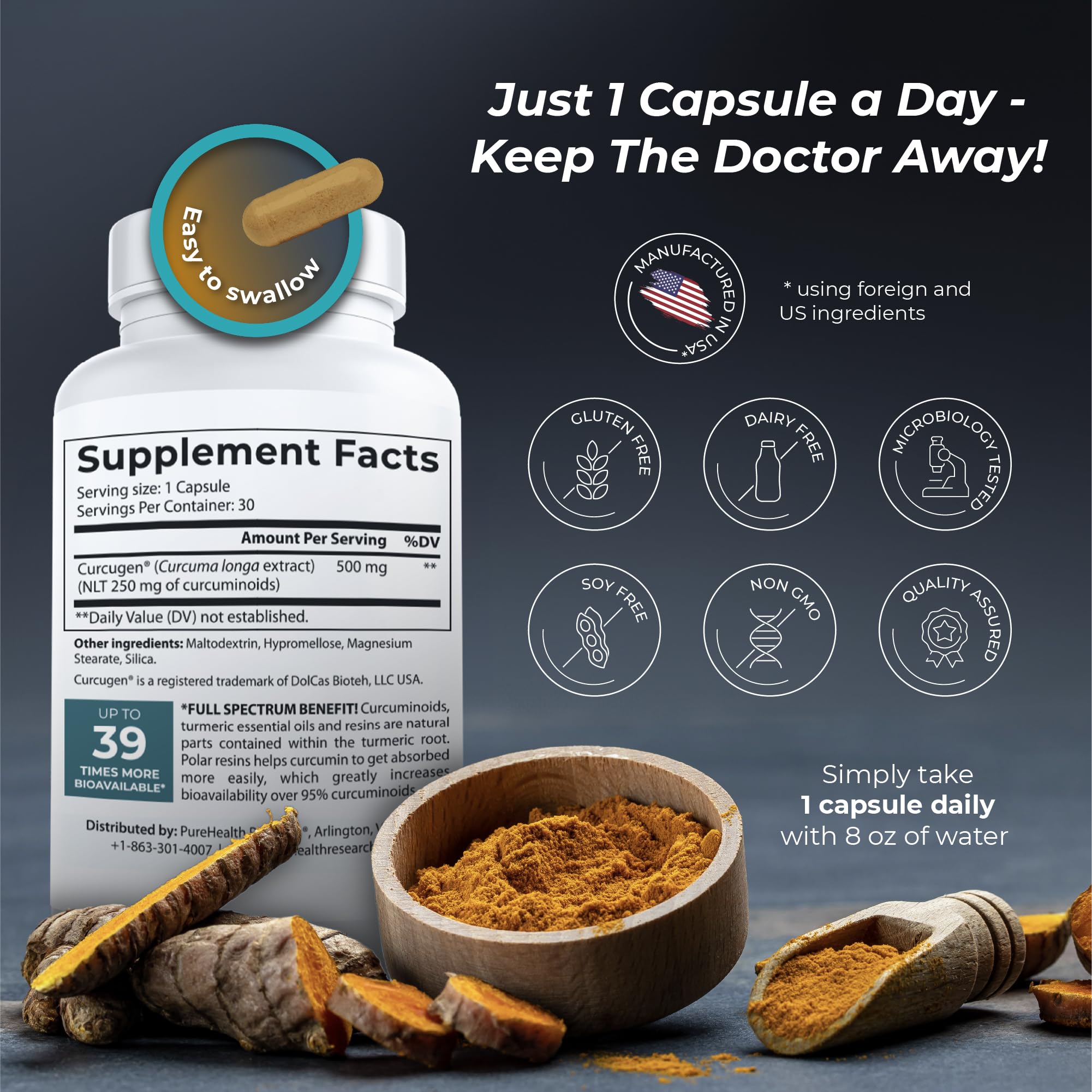 PureHealth Research Extrait Curcumine – absorption élevée, capsules faciles à intégrer.
