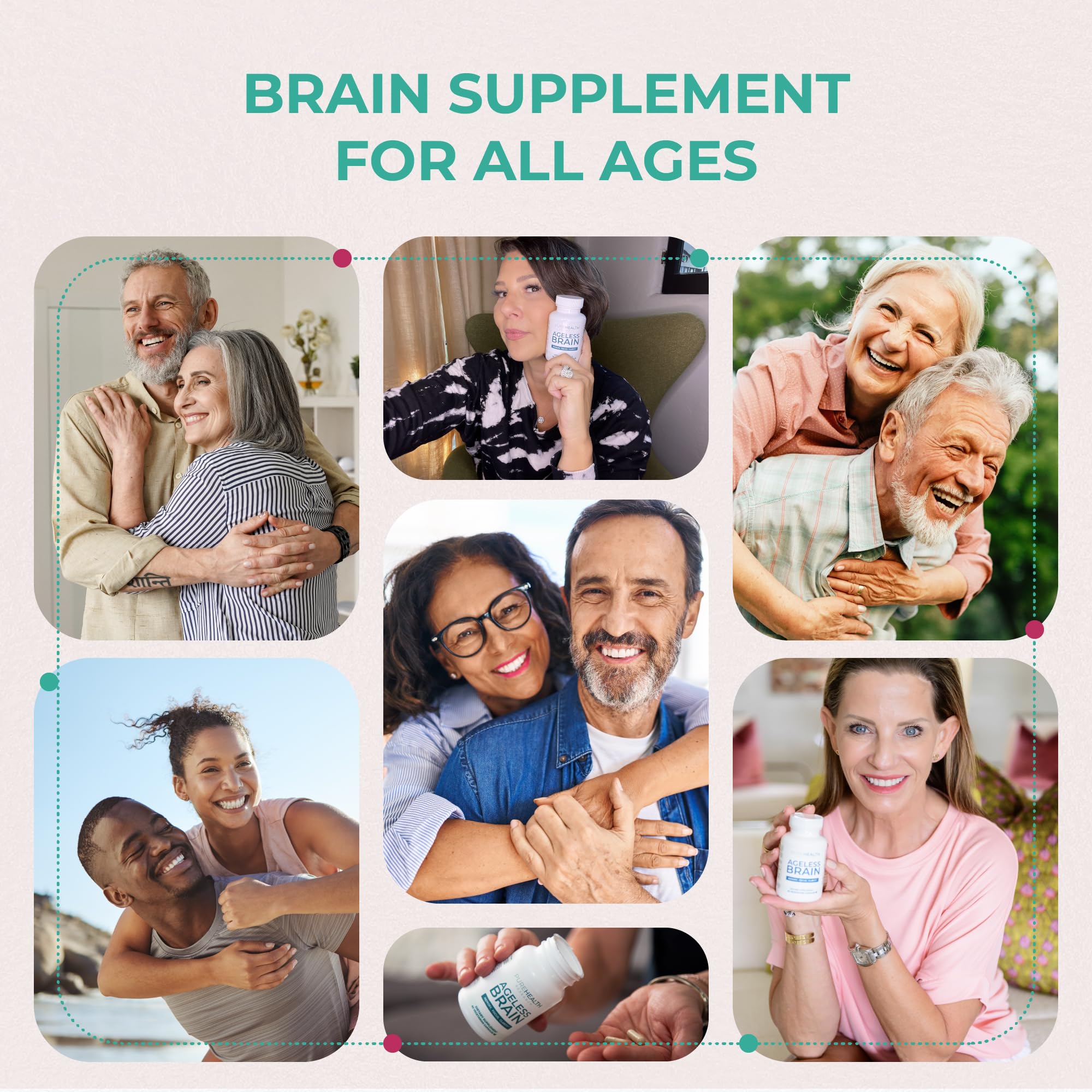 Packaging Ageless Brain — emballage soigné et message de qualité fabrication.