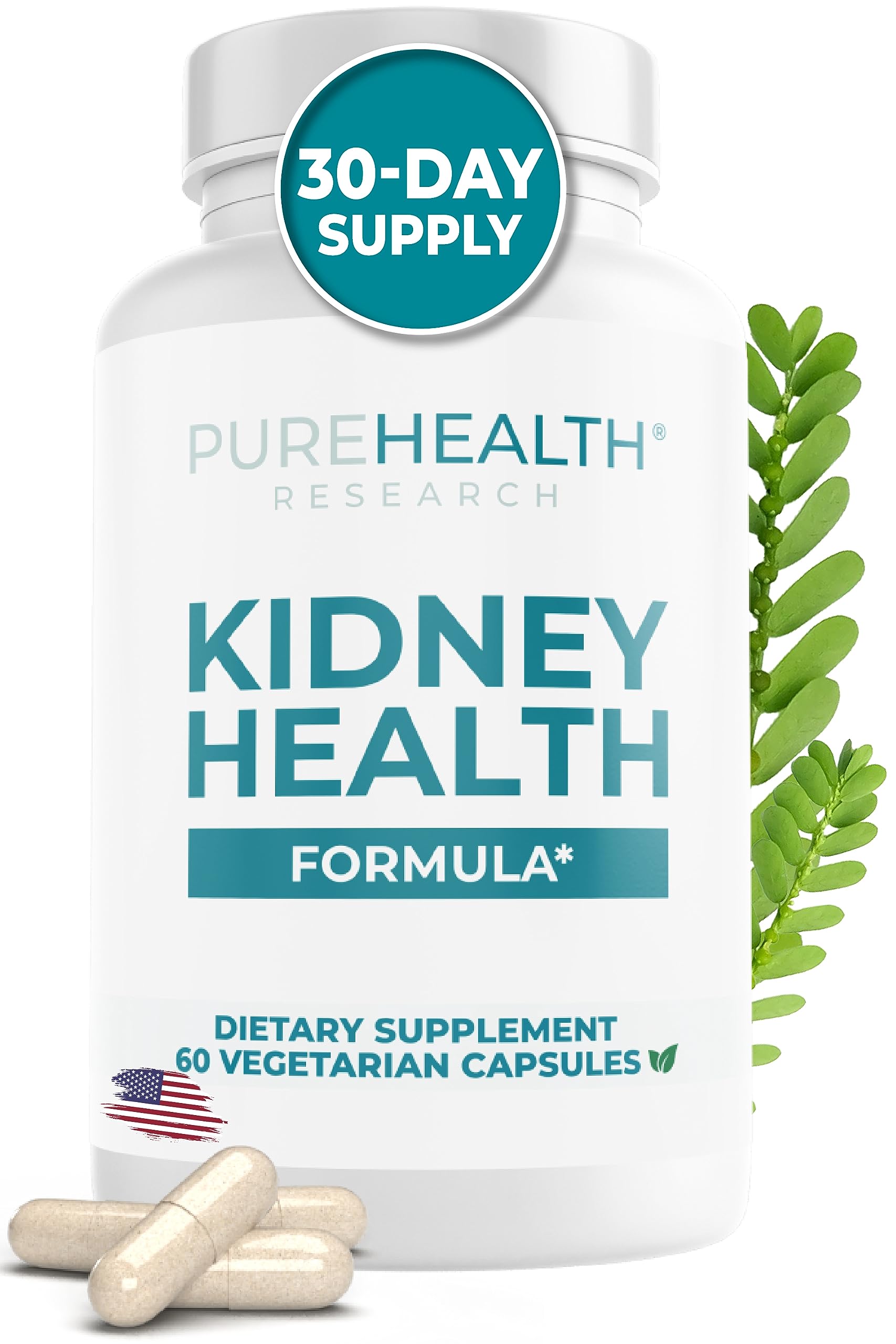 PUREHEALTH RESEARCH Formule Santé des Reins, bouteille pratique pour votre routine.