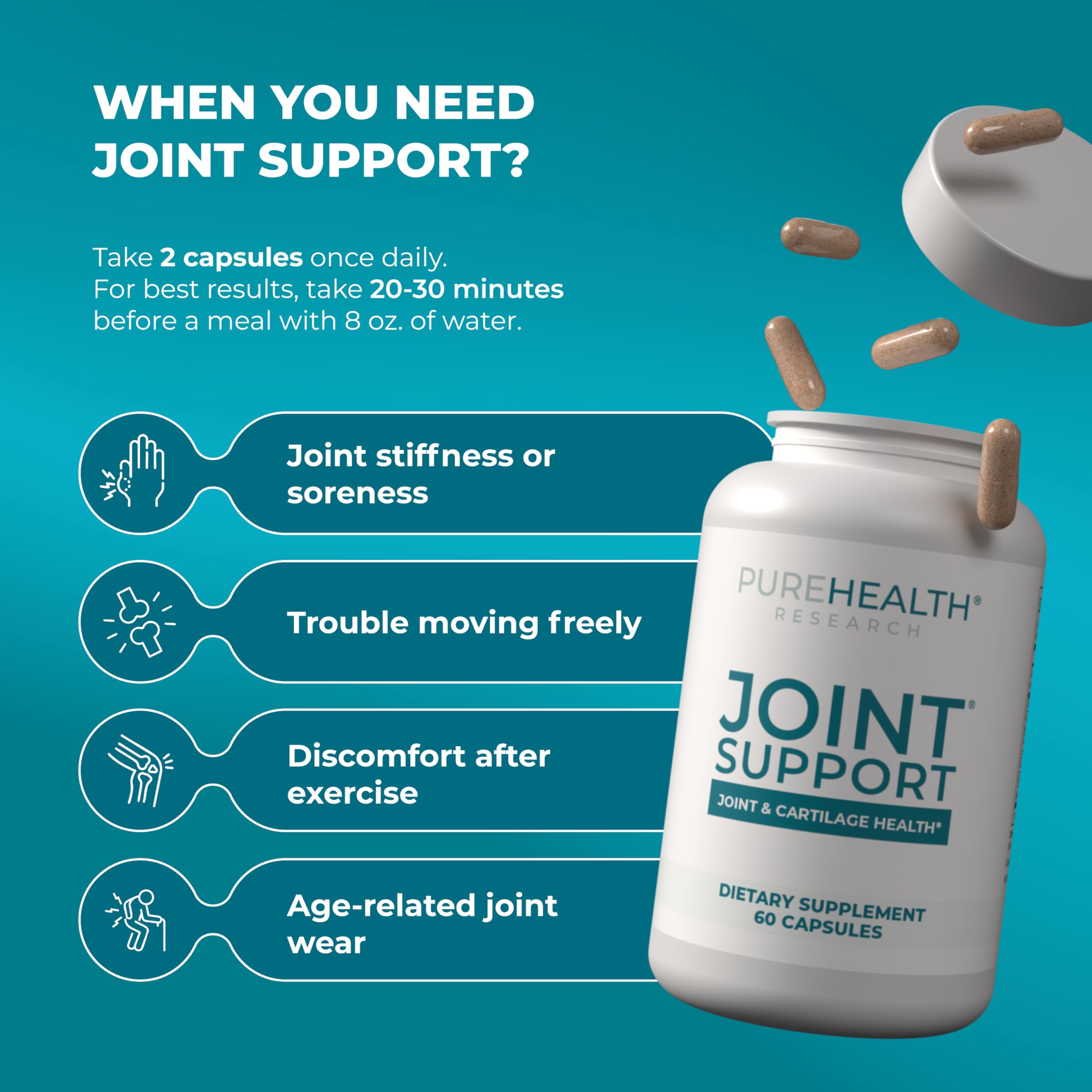 Calcium PureHealth Research, capsules pour la santé osseuse et la base des articulations.