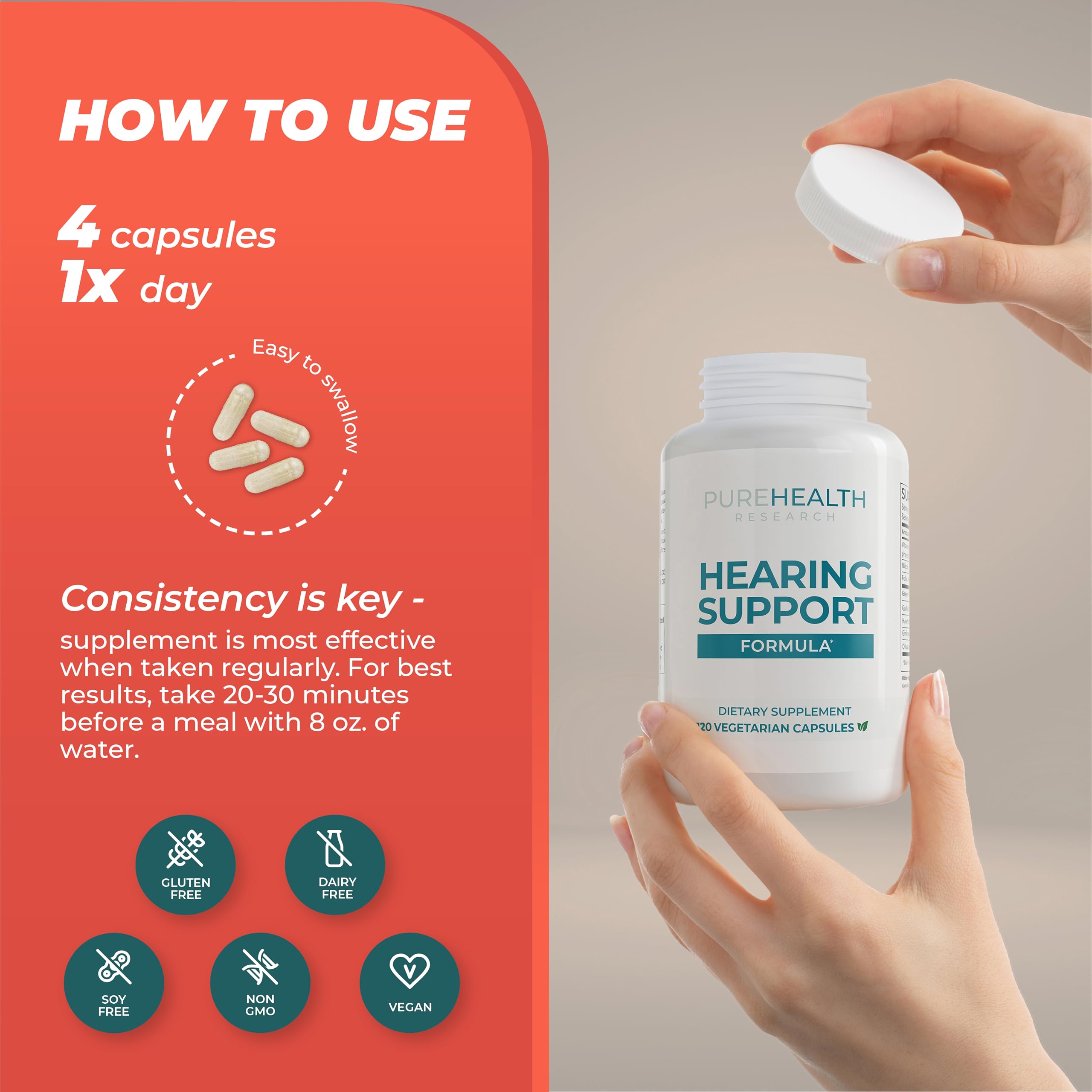 PUREHEALTH RESEARCH étiquette et dosage bouteille — utilisation claire et pratique