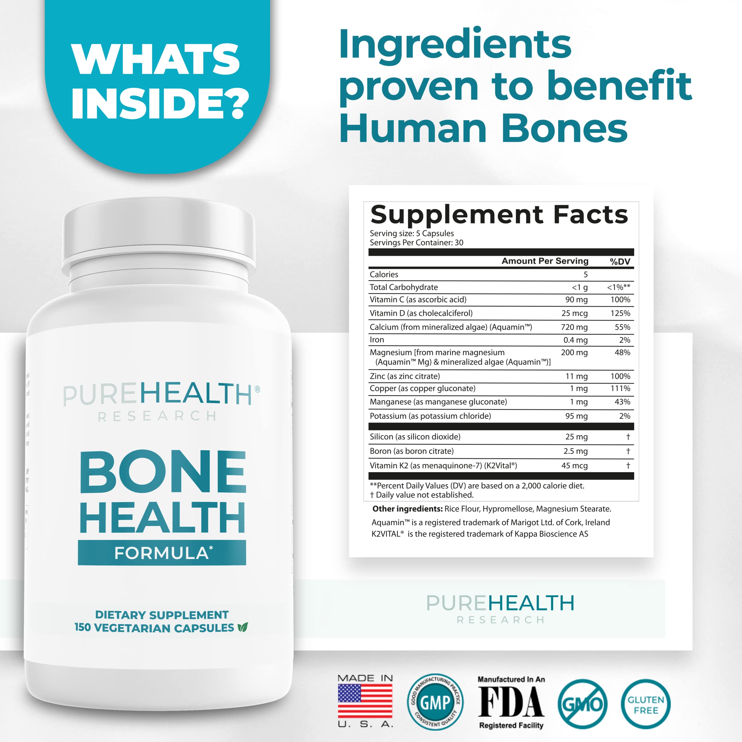 PureHealth Research Fer Zinc Cuivre — nutriments clés dans la formule osseuse.