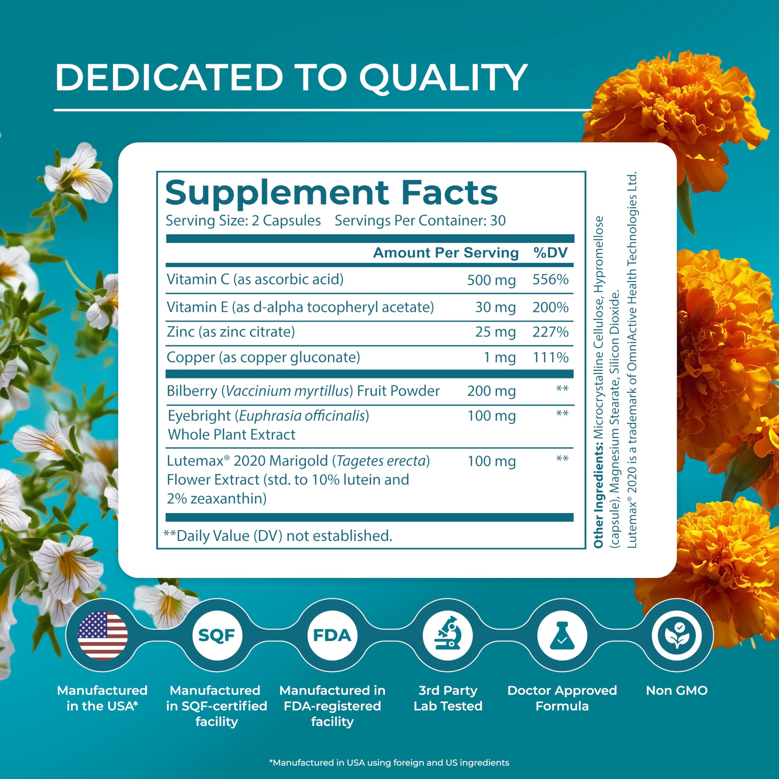 PUREHEALTH RESEARCH Formule Vision Complète – image montrant zinc et cuivre, nutriments pour la rétine.