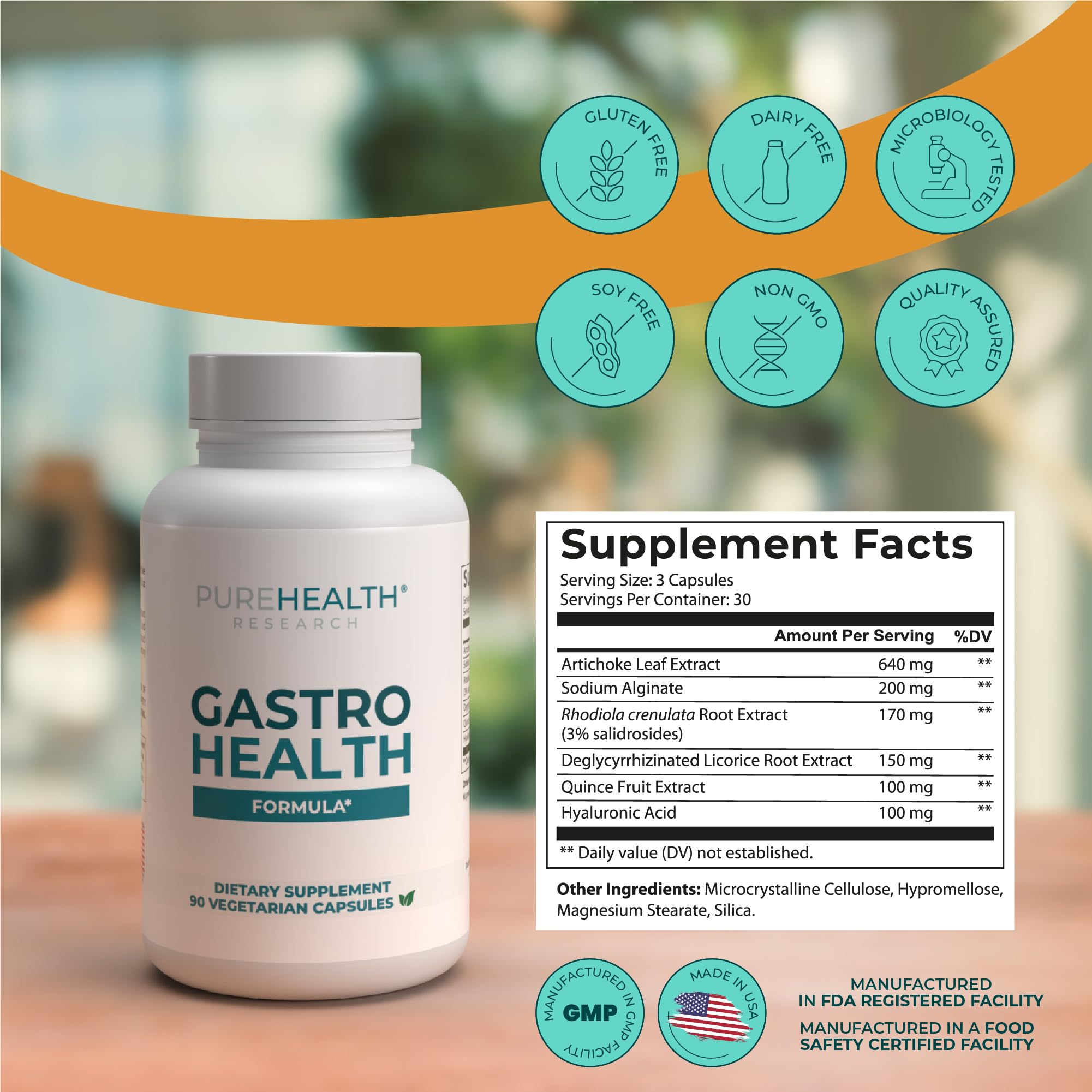 PureHealth Research Gastro Health Formula: capsules faciles à avaler pour le bien-être digestif quotidien.
