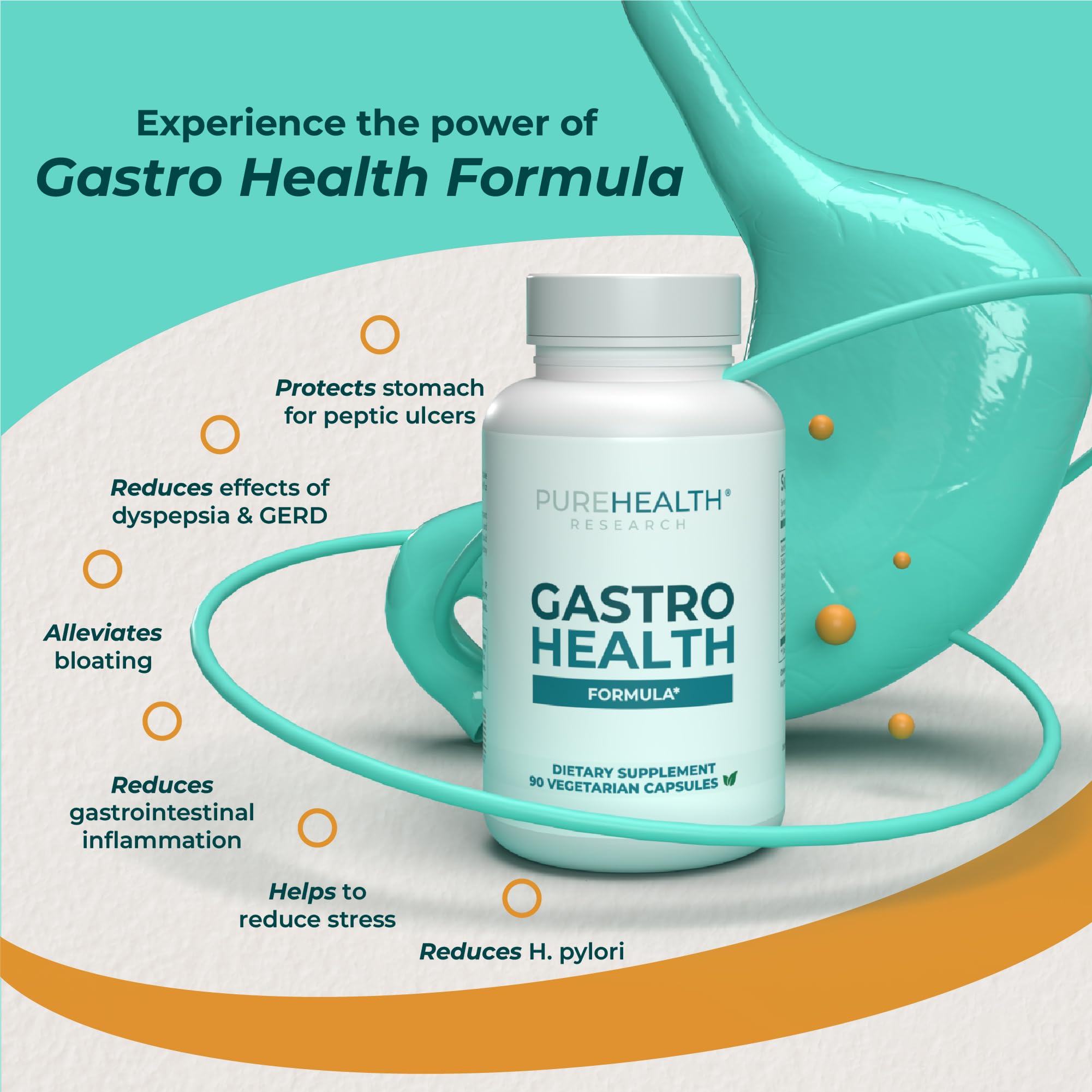 PureHealth Research Gastro Health Formula: utilisation quotidienne recommandée pour le confort gastrique.