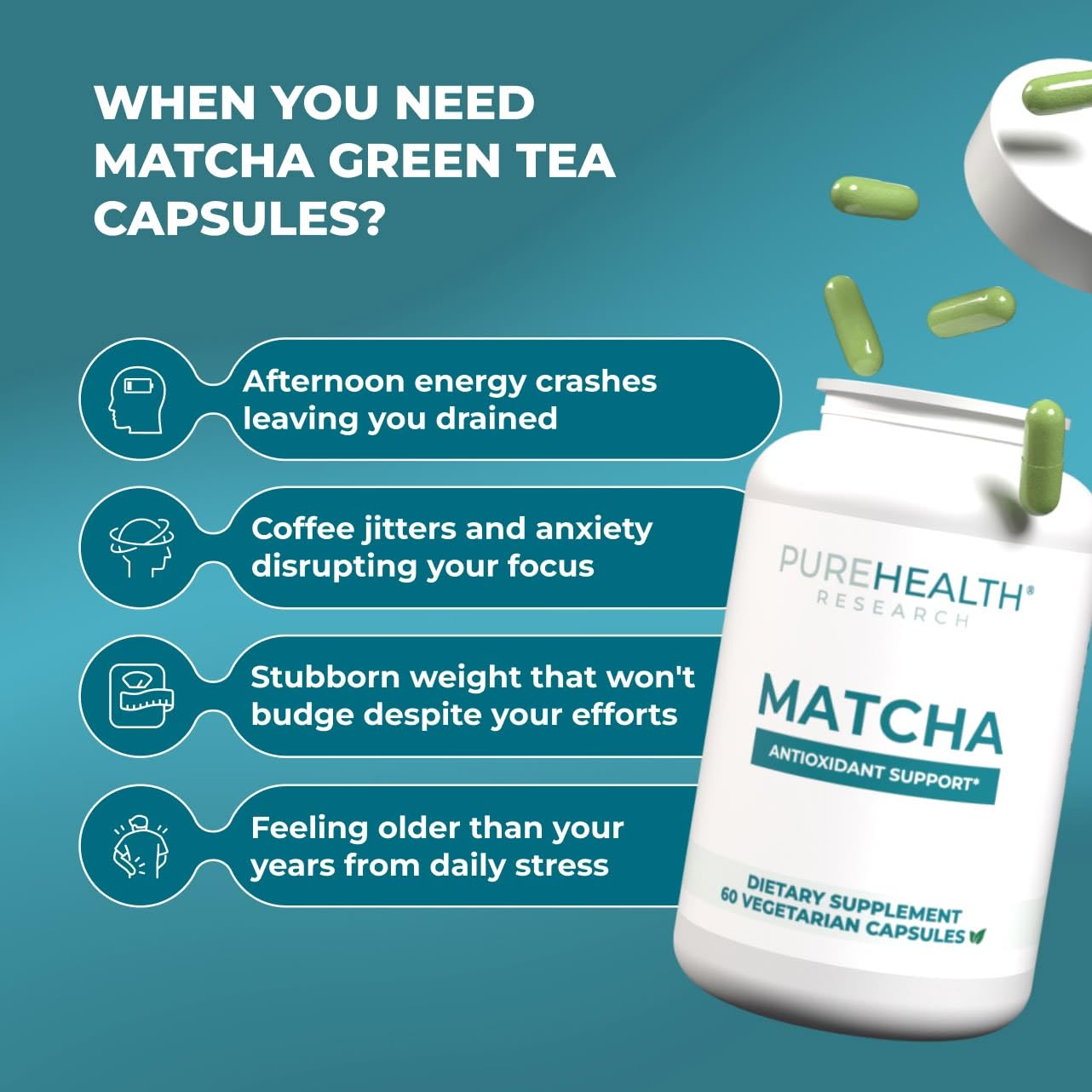 Ingrédients biologiques PUREHEALTH RESEARCH Matcha respectueux de l’environnement.