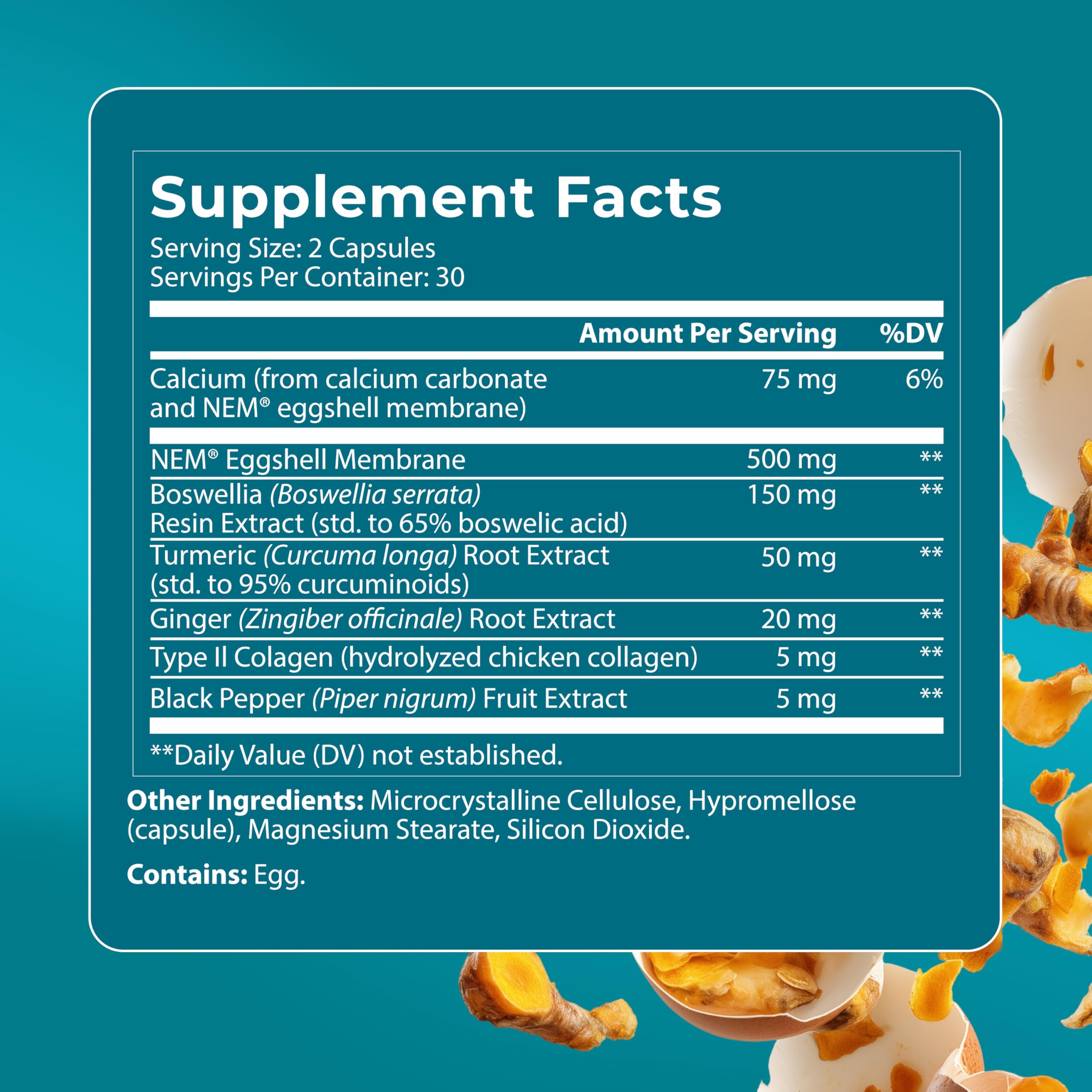 Membrane d'œufs NEM dans PureHealth Research, capsules illustrant le composant clé pour les articulations.