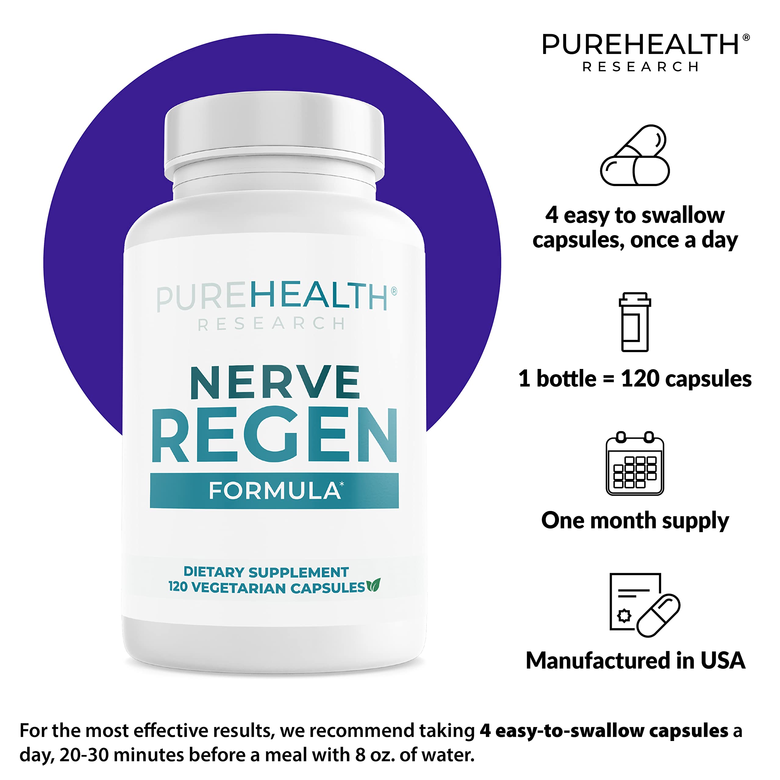 Tableau nutritionnel de PUREHEALTH RESEARCH Nerve Regen et nutriments clés