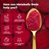 PureHealth Research Poudre Reds – betterave et fruits, couleur vive et énergie subtile.