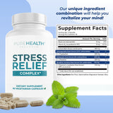 Stress Release Complex de PUREHEALTH RESEARCH – cadre de bien‑être domestique sur table de nuit ou bureau.