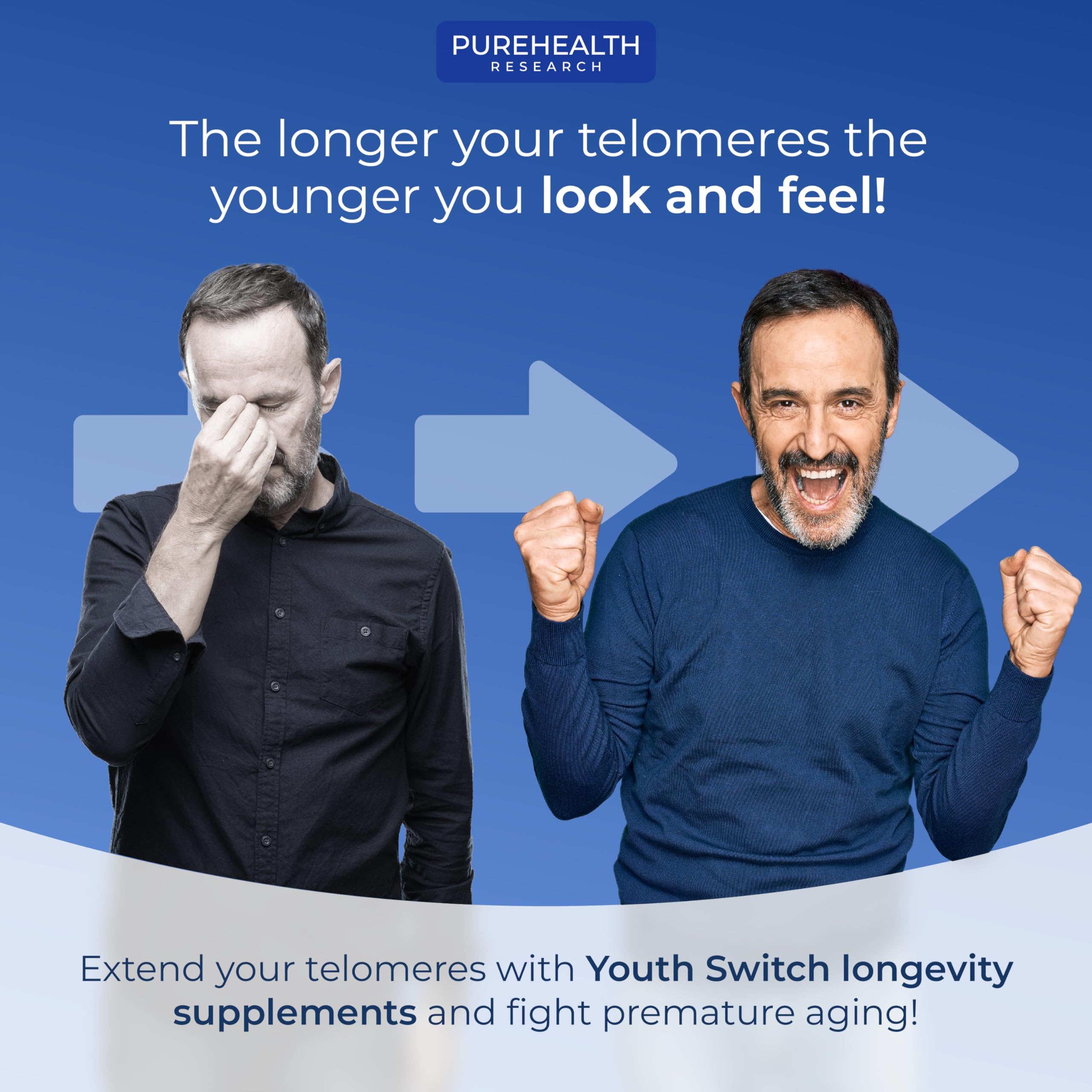 Étiquette Youth Switch PUREHEALTH RESEARCH affichant les ingrédients clés.