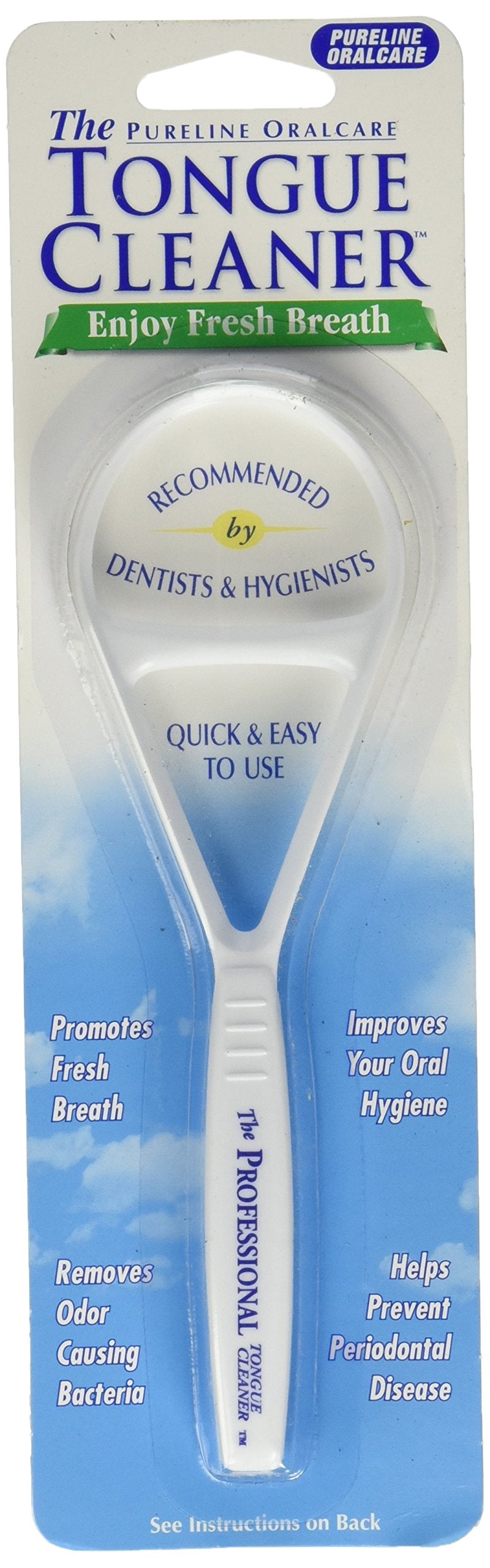 Nettoyeur de langue PURELINE en présentation, haleine fraîche et hygiène buccale améliorée.