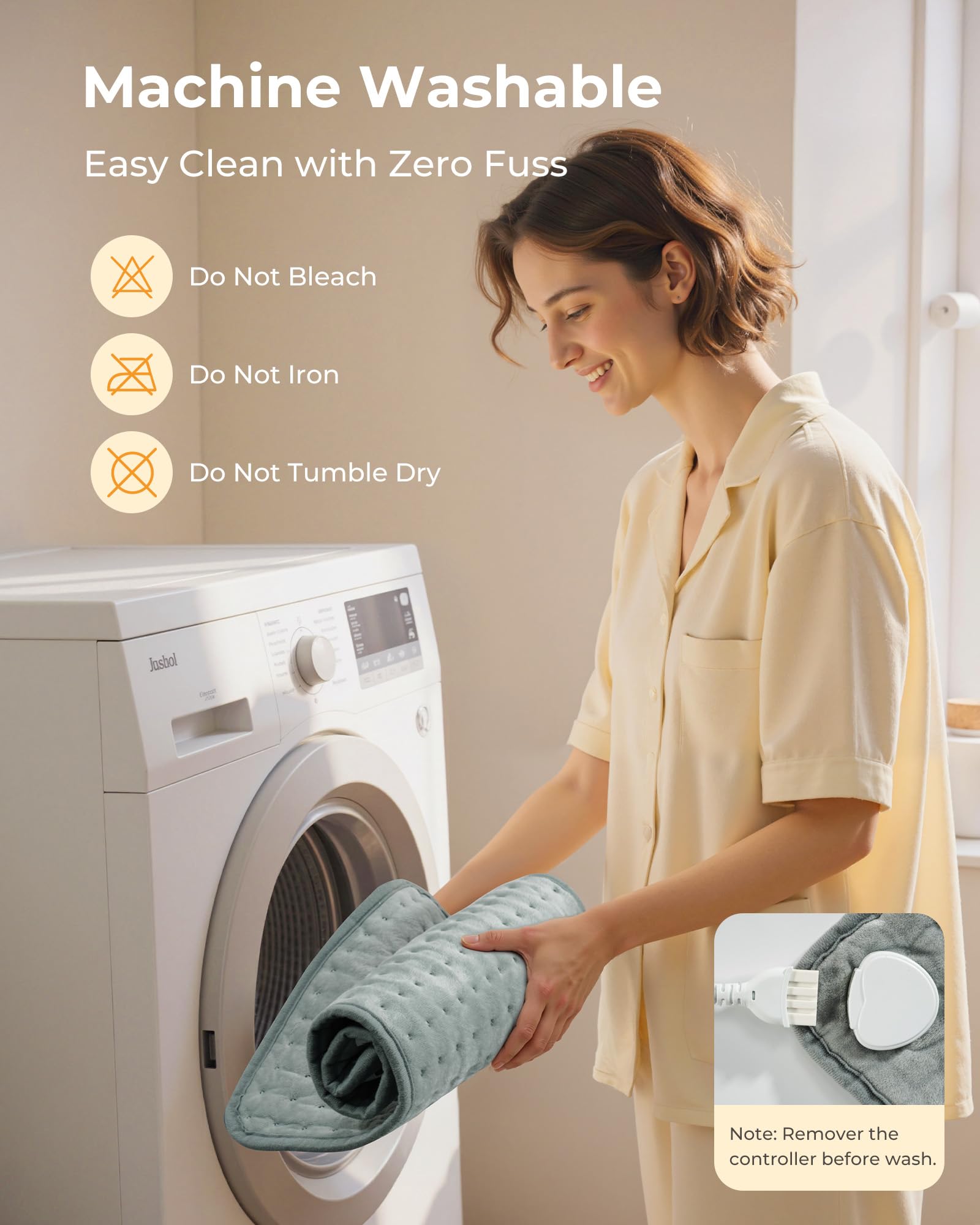 Nettoyage pratique: lavage en machine après retrait du contrôleur.