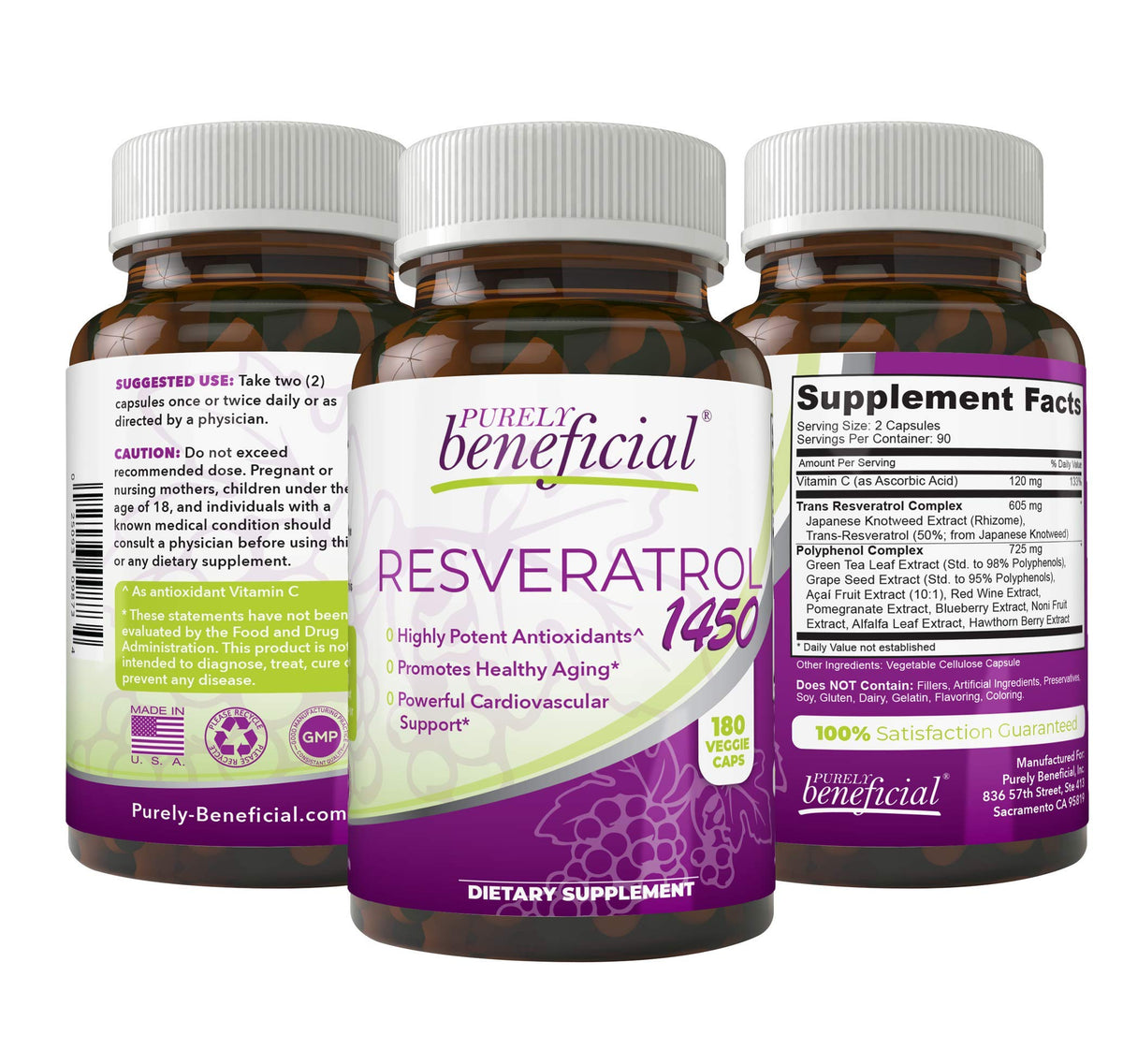 PURELY beneficial RESVERATROL1450 dans une bouteille, soutien potentiel au vieillissement