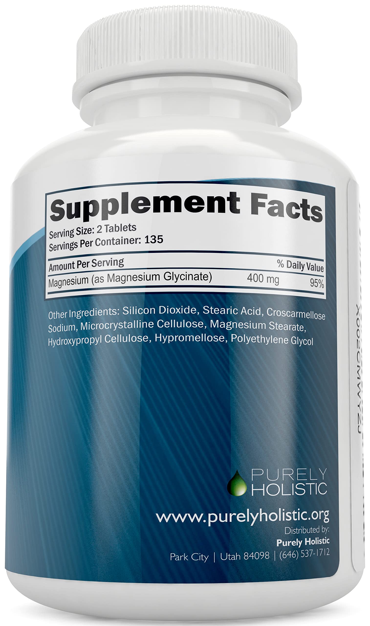 Purely Holistic Magnésium Glycinate 400 mg, dosage clair – biodisponibilité améliorée