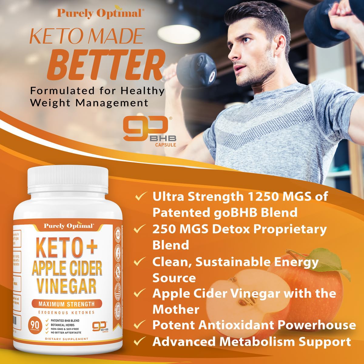 Purely Optimal Keto BHB-ACV, fiche nutritionnelle claire pour des choix éclairés.